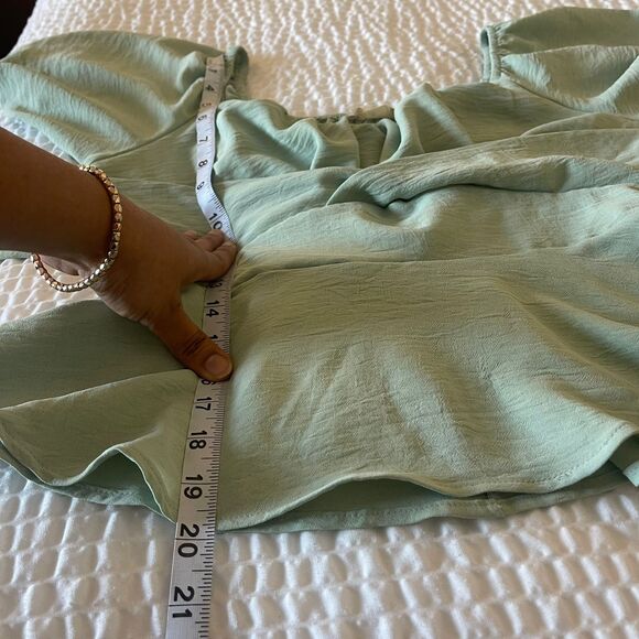 Altar'd State Women’s Boho Green Peplum Blouse Pastel Summer Tie Back Top  S - Picture 6 of 8